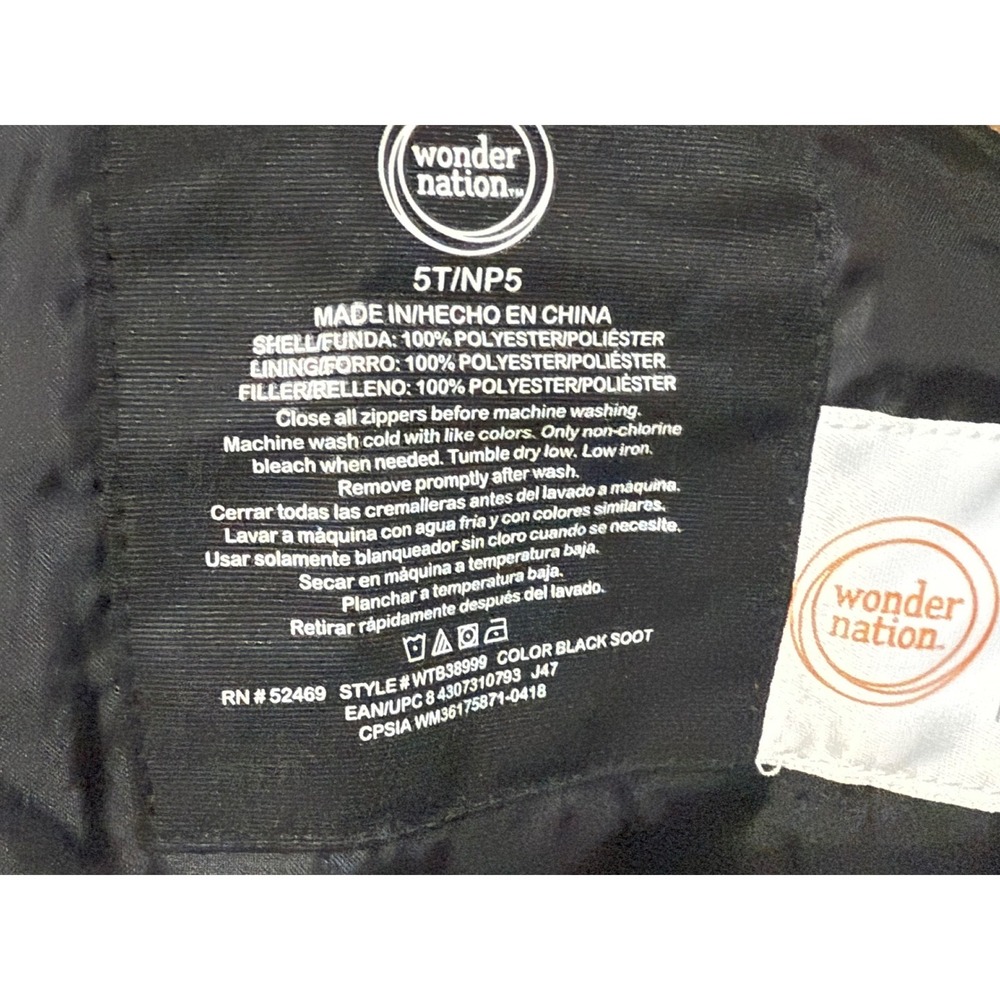 Wonder Nation Kids Black Soot Insulated‎ Snow Bibs Overalls 5T NP5 Winterwear - Picture 6 of 6